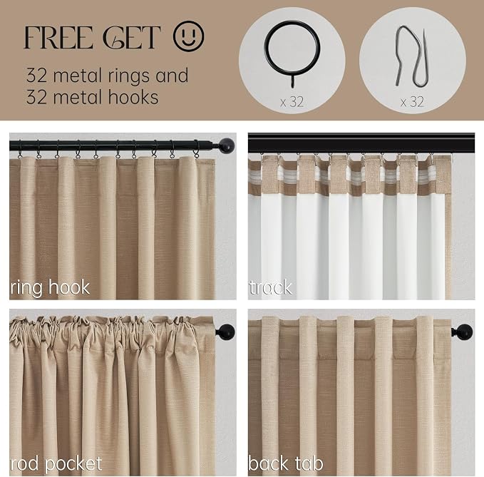 Topfinel Blackout Linen Blend Curtains 84 inch Long 2 Panels, Back Tab - Image 6