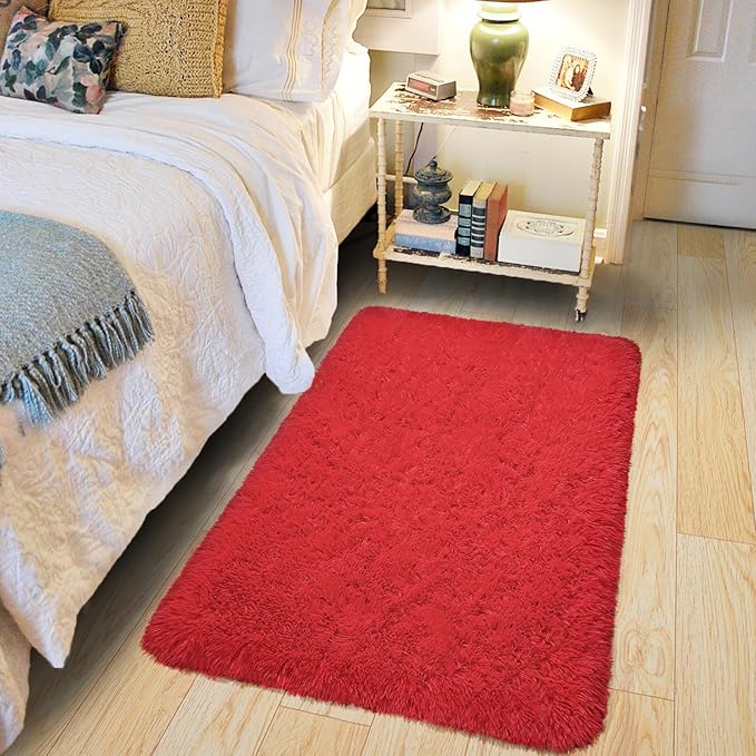 Pionblank Fluffy Small Rug for Bedroom 2x3 Feet, Shag Soft Area Rug for Bedside by PIONBLANK