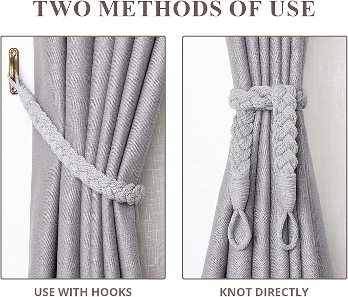 NICEEC 2 Pack Natural Cotton Rope Curtain Tiebacks Elegant Boho Style - Image 5