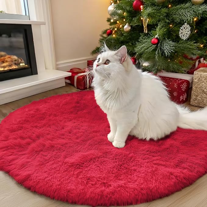 OLANLY Red Round Rugs for Bedroom by OLANLY