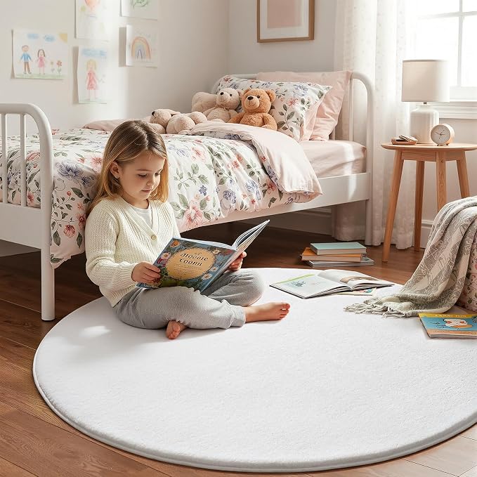 Amearea White Round Area Rugs 5ft Washable Circle Rugs - Image 4