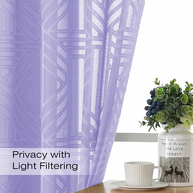 Simplebrand Lavender Semi Sheer Curtains 63 Inch Length 2 Panels, Light - Image 2