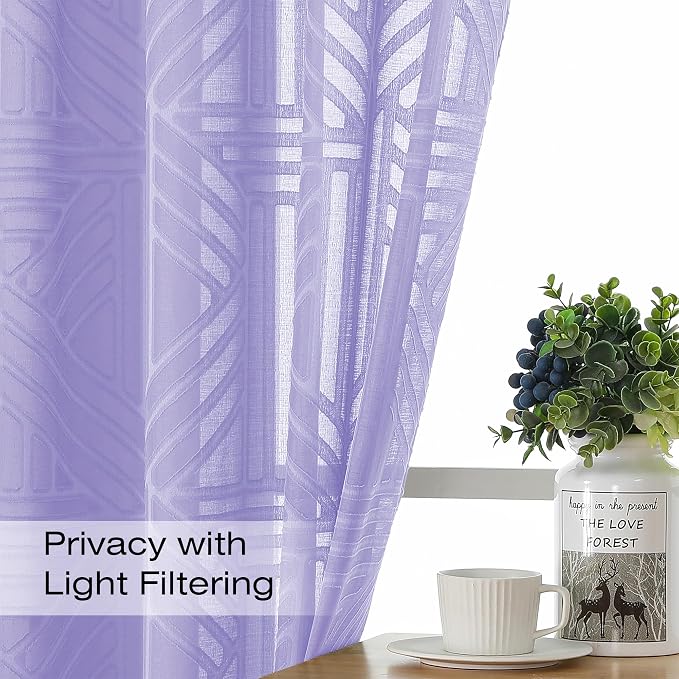 Simplebrand Lavender Semi Sheer Curtains 96 Inches Long 2 Panels, Light - Image 2