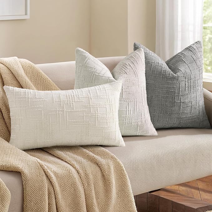 decorUhome Neutral Grey Chenille Throw Pillow Covers 20x20 Set of 2 Textured - Image 4