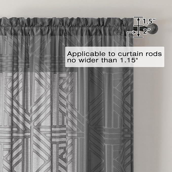 Simplebrand Grey Sheer Kitchen Curtains 36 Inch Length Tier Curtains 2 Panels - Image 4