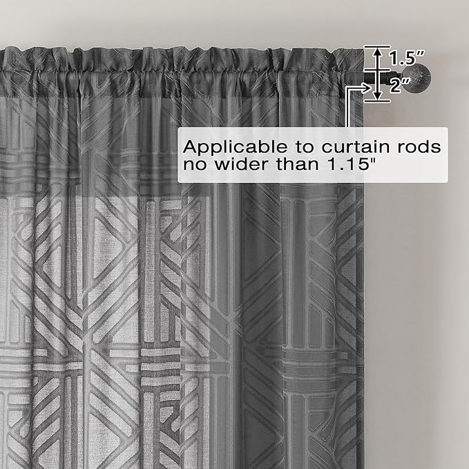 Simplebrand Semi Sheer Charcoal Grey Curtains 96 Inches Long 2 Panels, Light - Image 5