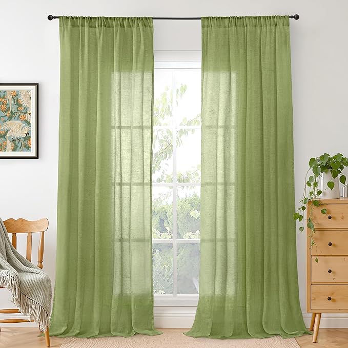 BGment Olive Green Linen Curtains by BGment