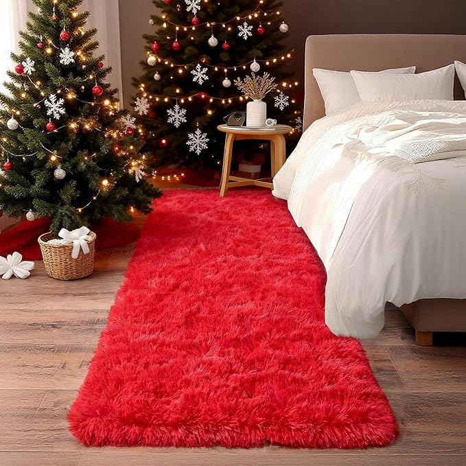 Soft Runner Rugs for Bedroom Hallways, 2x6 Red Fluffy Shag Throw Area Rug Non by Ailyei