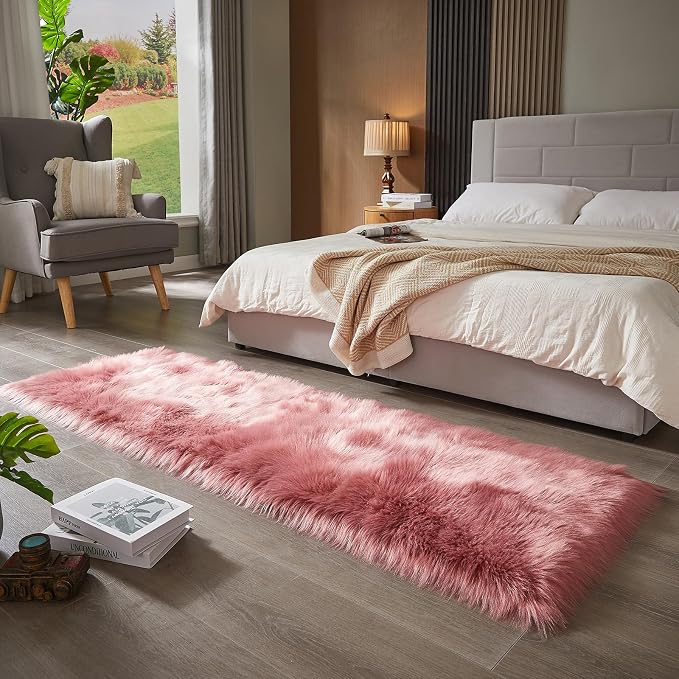 AMTOVO Faux Fur Rug, Blush Pink Ultra Soft Fluffy Shag Sheepskin Rug, 2 x 6 ft - Image 3