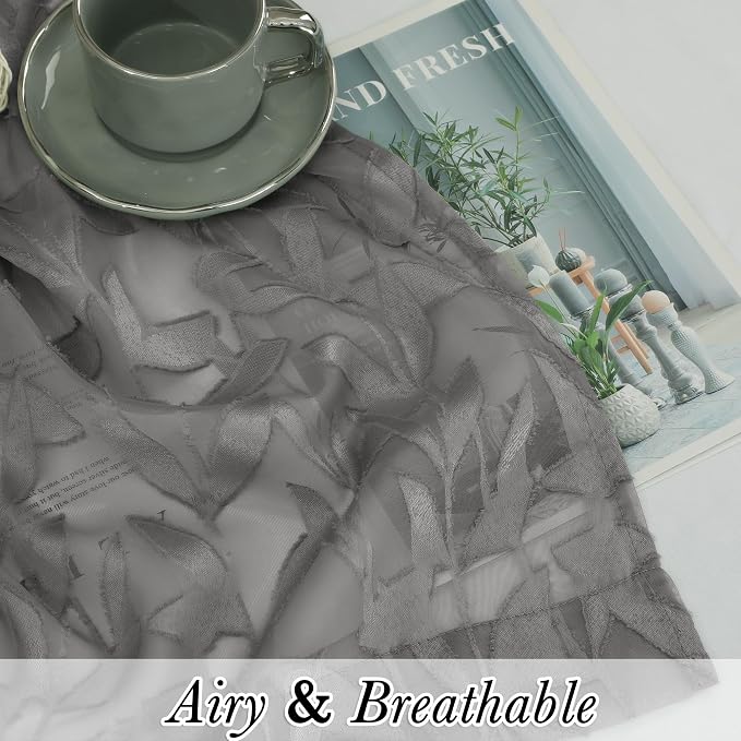 Lecloud Leia Charcoal Grey Curtains Sheer Valances - Image 8