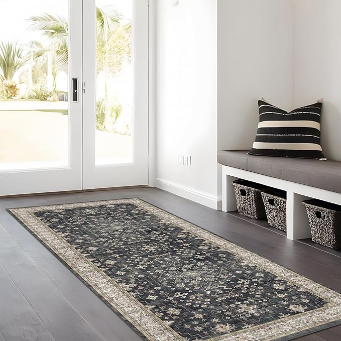Black Boho Washable 3x6 Large Kitchen Runner Rug, Indoor Entryway Home Office - Image 3