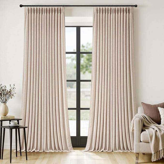 MIULEE Pinch Pleated Thick Linen Curtains 108 Inches Length 2 Panels by MIULEE