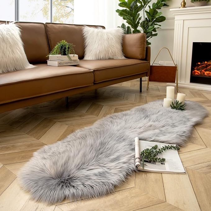 Ashler faux fur rug, Fluffy Shaggy Area Rug Ultra Soft 2 x 6 Feet Sheepskin Fur - Image 3