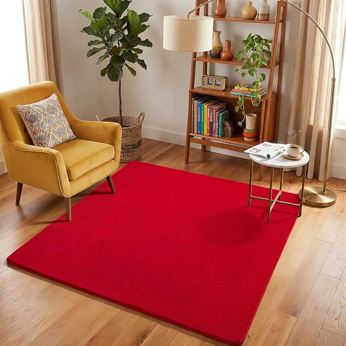 Amearea 4x4 Square Area Rugs for Bedroom Living Room, Modern Red Thickened by AmeareaDirect