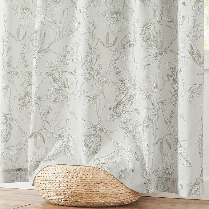 jinchan Floral Curtains 96 Inches Long Charcoal Grey Flower Linen Farmhouse - Image 7