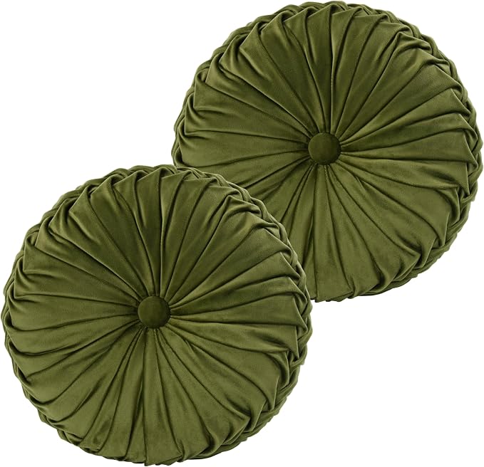 HIG Set of 2 Decorative Round Pleated Throw Pillows, Classy Accent Pumpkin by HIG