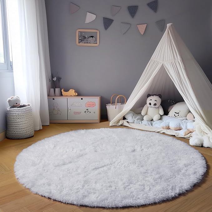 ONASAR White Round Rugs 6ft for Living Room Bedroom, Fluffy Circle Area Rug for - Image 3
