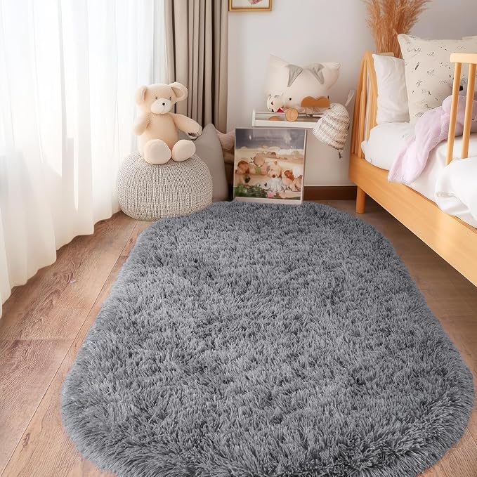 Pionblank Fluffy Oval Area Rug for Bedroom 3.3x6.2 Feet, Cute Plush Throw Rugs - Image 3