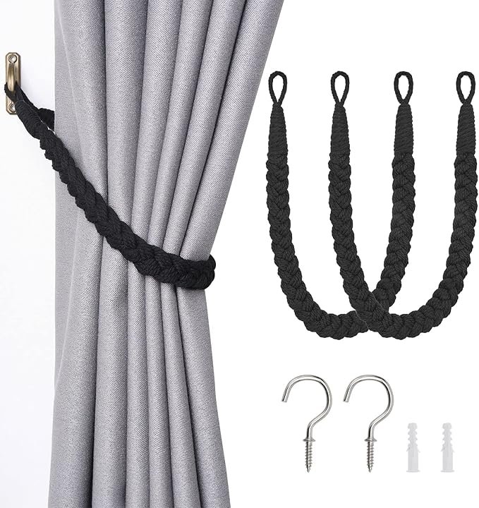 NICEEC 2 Pack Natural Cotton Rope Curtain Tiebacks Elegant Boho Style by NICEEC