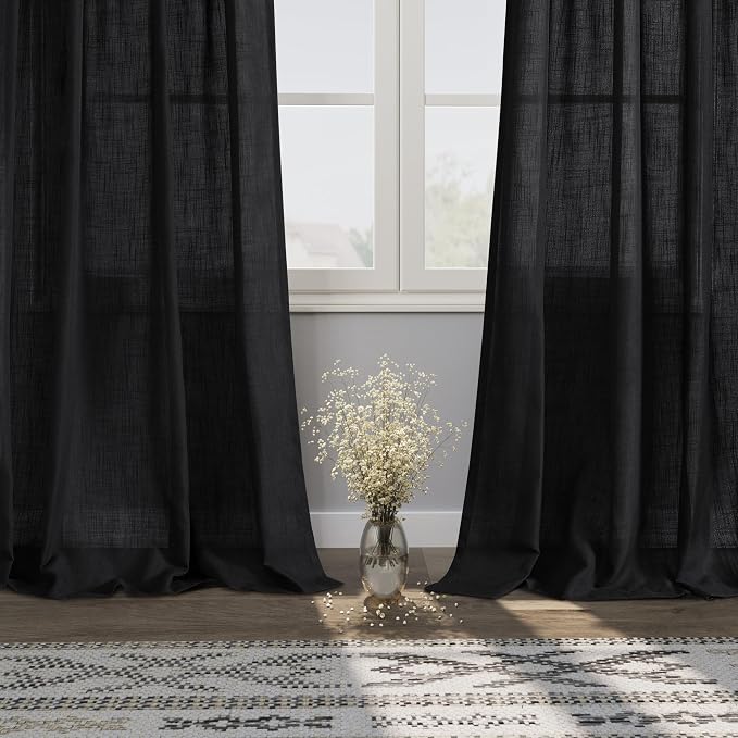 Nanspring Black Semi Sheer Linen Curtains 84 inch Length - Image 5