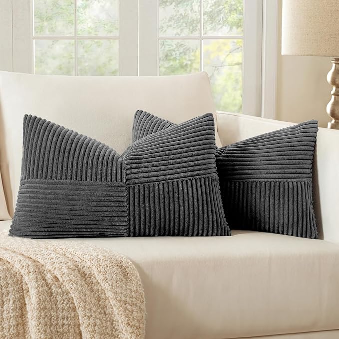 MIULEE Grey Decorative Lumbar Throw Pillow Covers 12x20 Inch by MIULEE