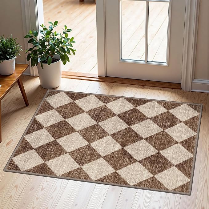 Front Door Rug - 2x3 Brown Beige Non-Slip Washable Doormat Indoor Outdoor Mat by Othilic