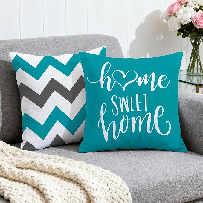 Hexagram Geometric Teal Pillow Covers 16x16 Set of 4, Decorative Outdoor Boho - Image 2