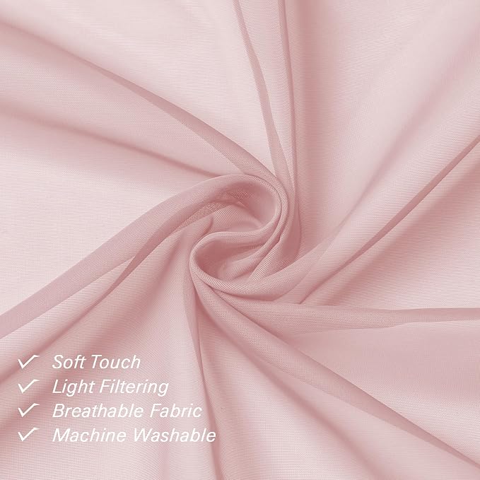 Lecloud Blush Pink Sheer Curtains 90 Inches Long 2 Panels, Modern Airy Voile - Image 6