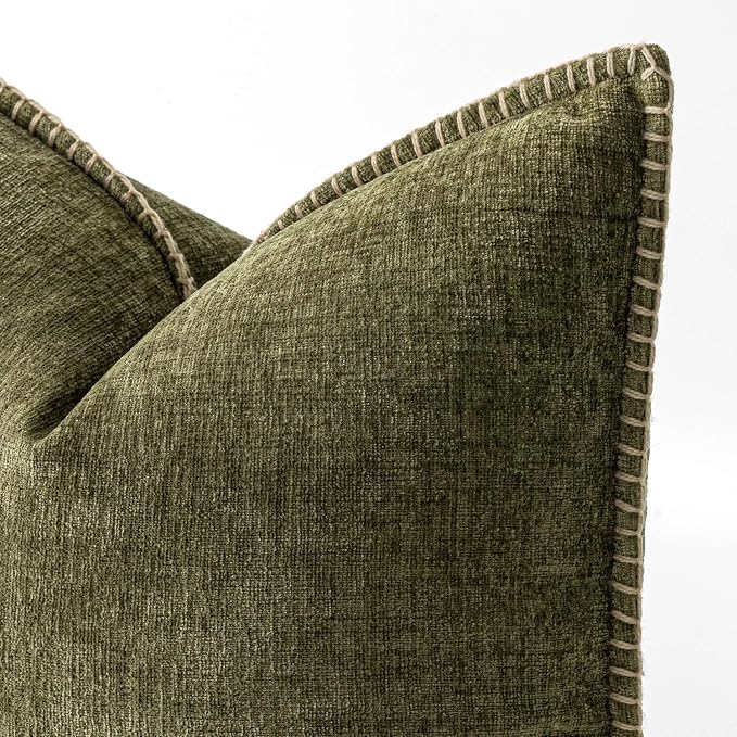 MIULEE Decorative Couch Throw Pillow Covers 18x18 Inch Olive Green 2 Pack | - Image 2