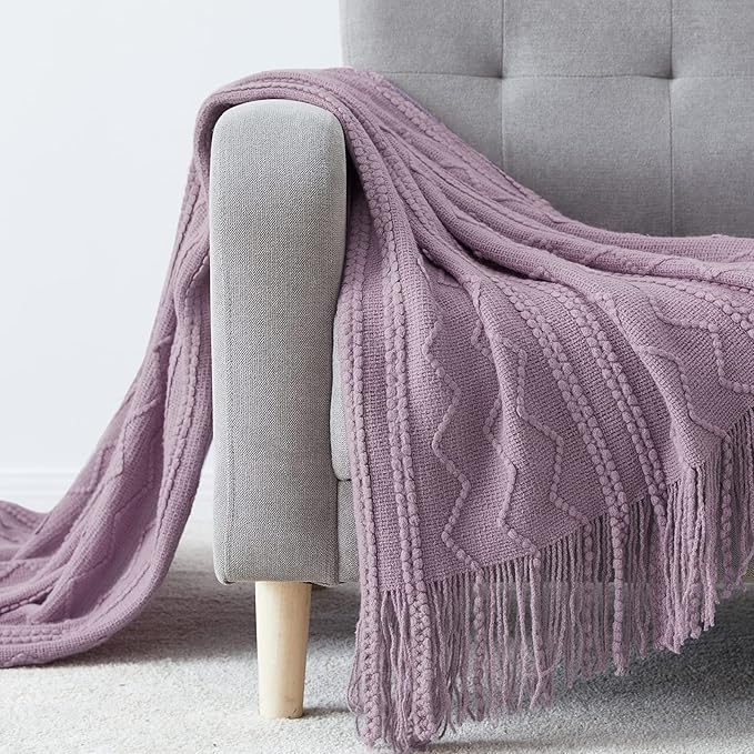 BOURINA Light Lavender Throw Blanket 50x60 Inches Throw Textured Solid Soft - Image 3