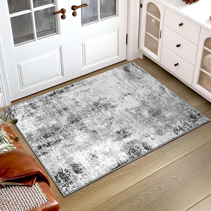 Entryway Rug 3x5 Grey Bedroom Area Rug Washable Non Slip Abstract Boho Rugs - Image 9