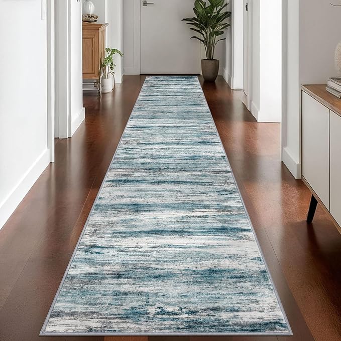 KOZYFLY Modern Abstract Hallway Runner Rug, 2.6x14 Washable Rug Runner Non-Slip by KOZYFLY