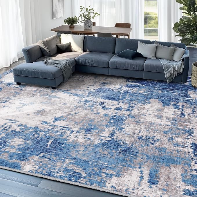 Washable Area Rugs 9'x12' Non-Slip Modern Abstract Soft - Image 8