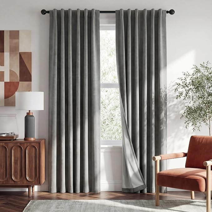 RYB HOME 100% Blackout Linen Textured Curtains 96 inches Long, Thermal by RYBHOME