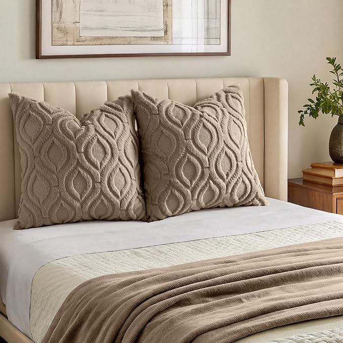 decorUhome Throw Pillow Covers 16x16 Inch Set of 2, Soft Plush Faux Wool Light - Image 7