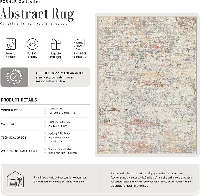 3x8 Washable Runner Rug：Modern Abstract Kitchen Soft Carpet Taupe | - Image 3