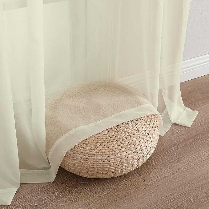 OWENIE Extra Long Cream Sheer Curtains 96 Inches Long 2 Panels Set, Soft - Image 8