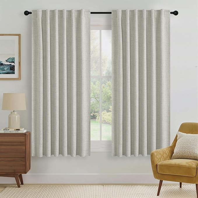 RYB HOME Cream 100% Blackout Curtains 63 inch Long, Light Blacking & Thermal by RYBHOME