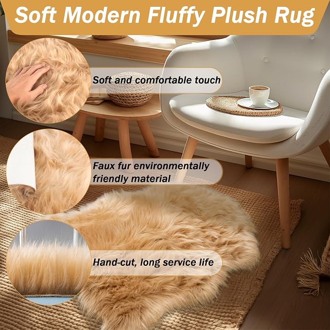 Faux Fur Rug - Faux Sheepskin Rug 2x3 Ft Irregular Shaped Carpet Fluffy Carpet - Image 3