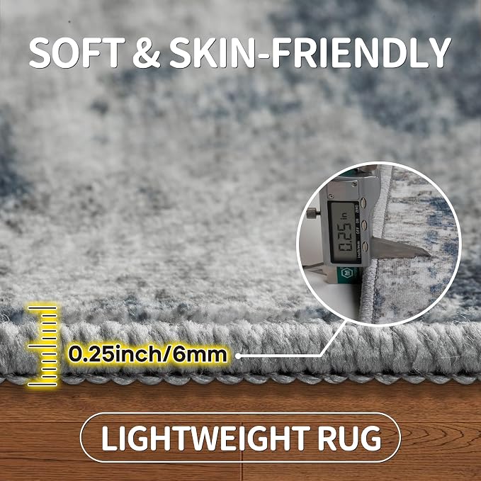 5x7 Area Rugs for Living Room Bedroom Dining Room Washable Blue Grey | Soft - Image 6