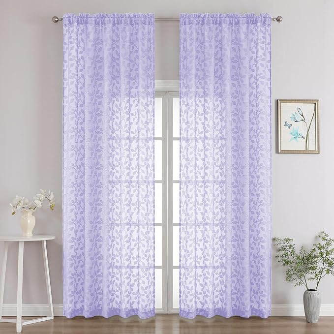 Chyhomenyc Light Purple Sheer Curtains 96 Inch Length 2 Panels Set, Light by Chyhomenyc
