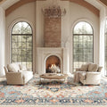 Area Rugs 10'x14' Washable Non-Slip, Floral Vintage Distress Print Pattern by RELEANY