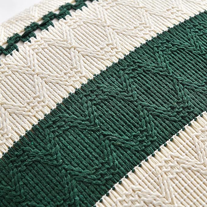 Fancy Homi Set of 1 Dark Green Boho Decorative Throw Pillow Covers 20x20 Inch - Image 4
