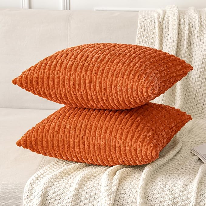 MIULEE Pack of 2 Orange Corduroy Decorative Pillow Covers 16x16 Inch Soft Boho - Image 5