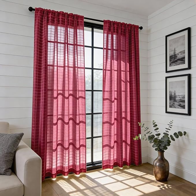SpaceDresser Check Sheer Curtains 108 Inches Long - Image 6