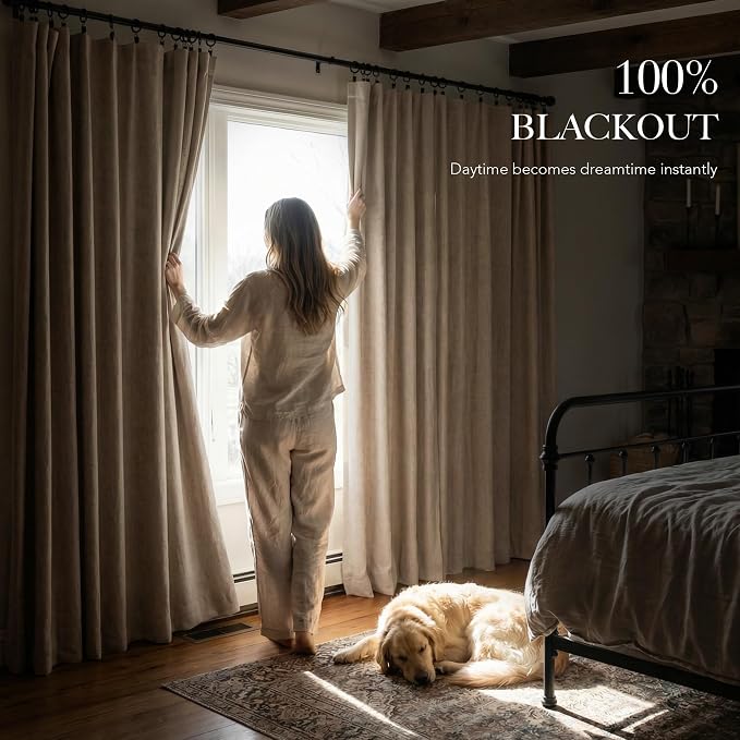 RYB HOME Linen Textured 100% Blackout Curtains - Image 3