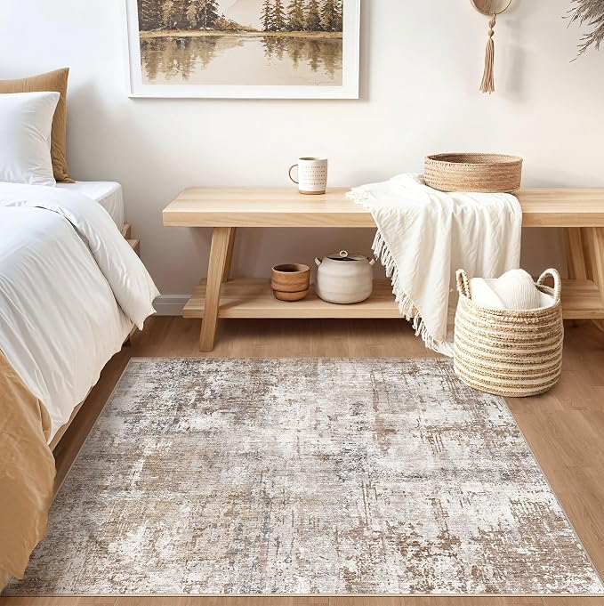 UERMEI Square Area Rugs : Washable 5x5 Neutral Modern Abstract Carpet - Image 2