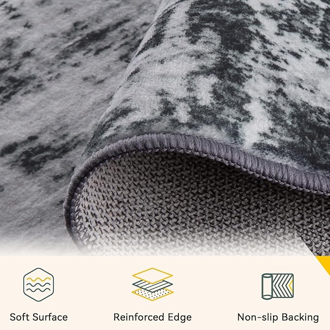 Washable Area Rugs Square 6ft Non-Slip Modern Abstract Soft - Image 2