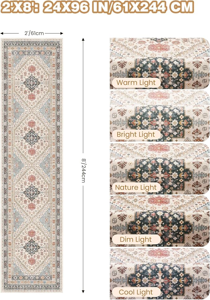 Runner Rug 2x8 Runners for Hallways Non Slip Washable, Vintage Hallway Runner - Image 9