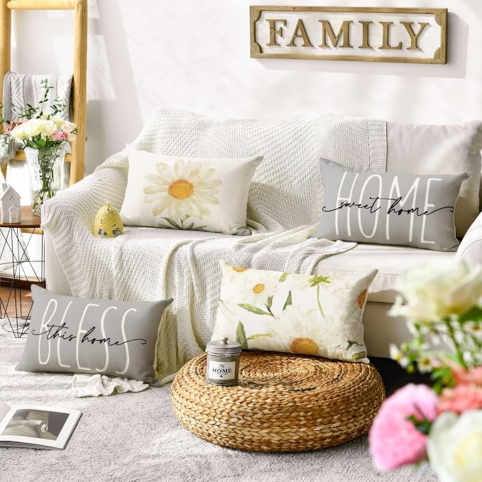 AVOIN colorlife Home Sweet Home Spring Summer Flowers Throw Pillow Covers - Image 2